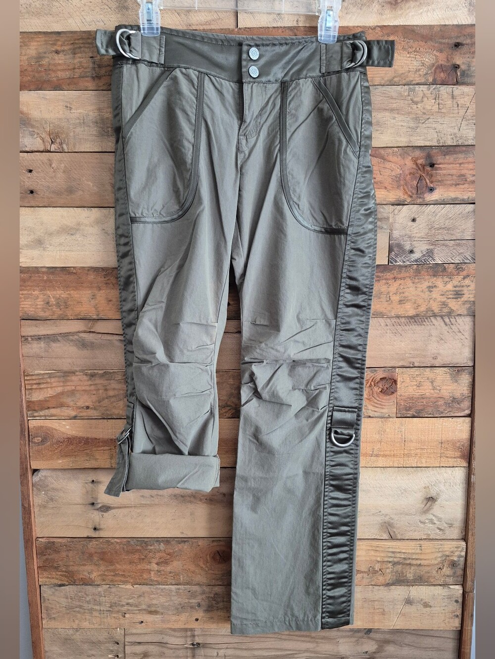 Glo VTG Y2K Satin Trim Roll-Up D-Ring Utility Pants Low Rise Ruched Juniors Sz 7